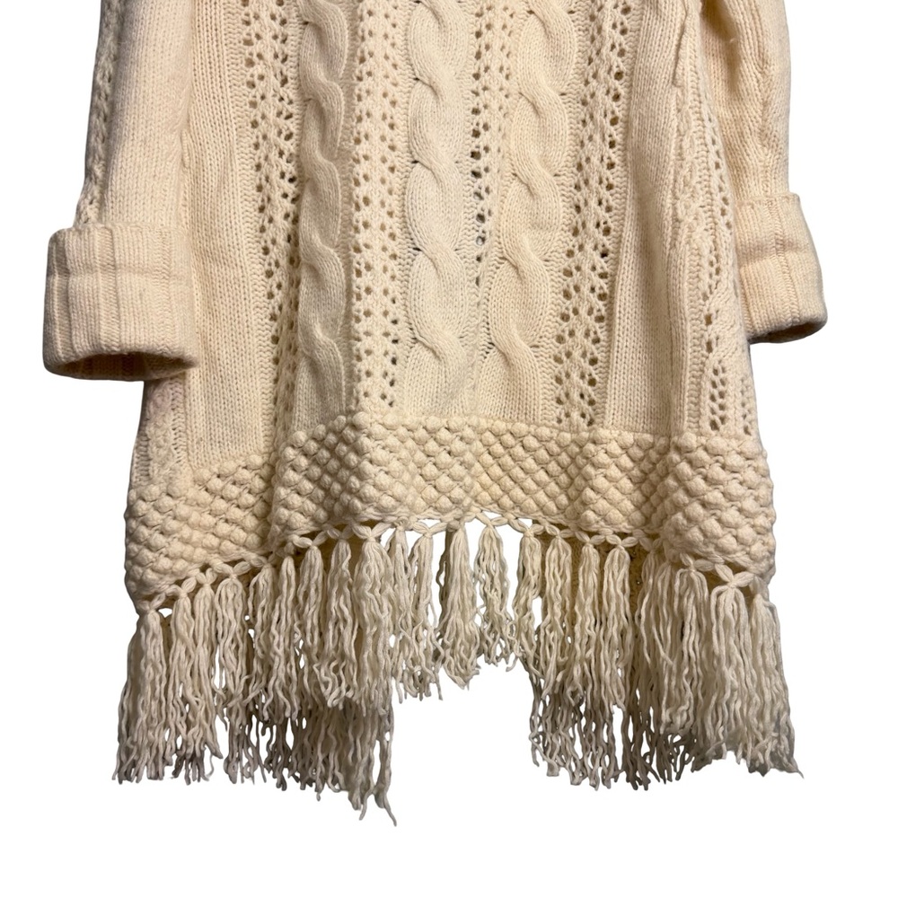 Laura Ashley wool & angora chunky fringe cable knit cream cardigan XL - Picture 11 of 13